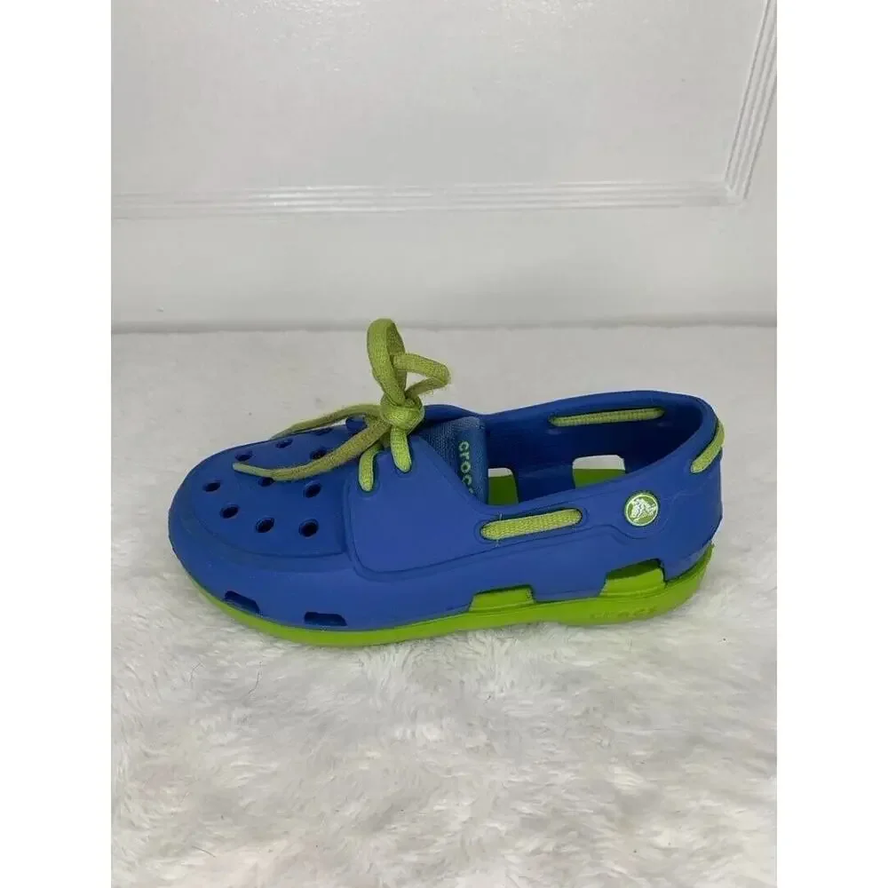 Kids Crocs Blue & Green Slip-On Shoes Size 13 Durable & Lightweight